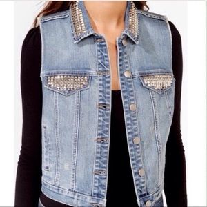 Distressed Denim Studded Vest